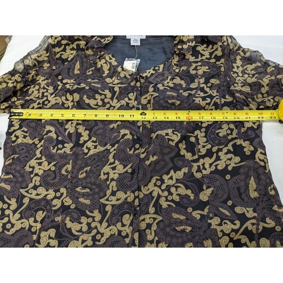 Avenue Paisley Semi-Sheer 3/4 Sleeve Silk Button Up Ruffle Blouse 14/16 NWT - Picture 11 of 11